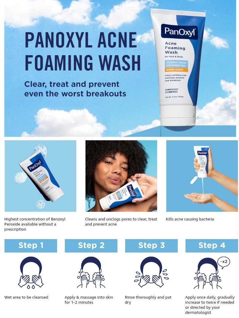 PanOxyl, Acne Foaming Wash, For Face & Body, Maximum Strength, 156 g