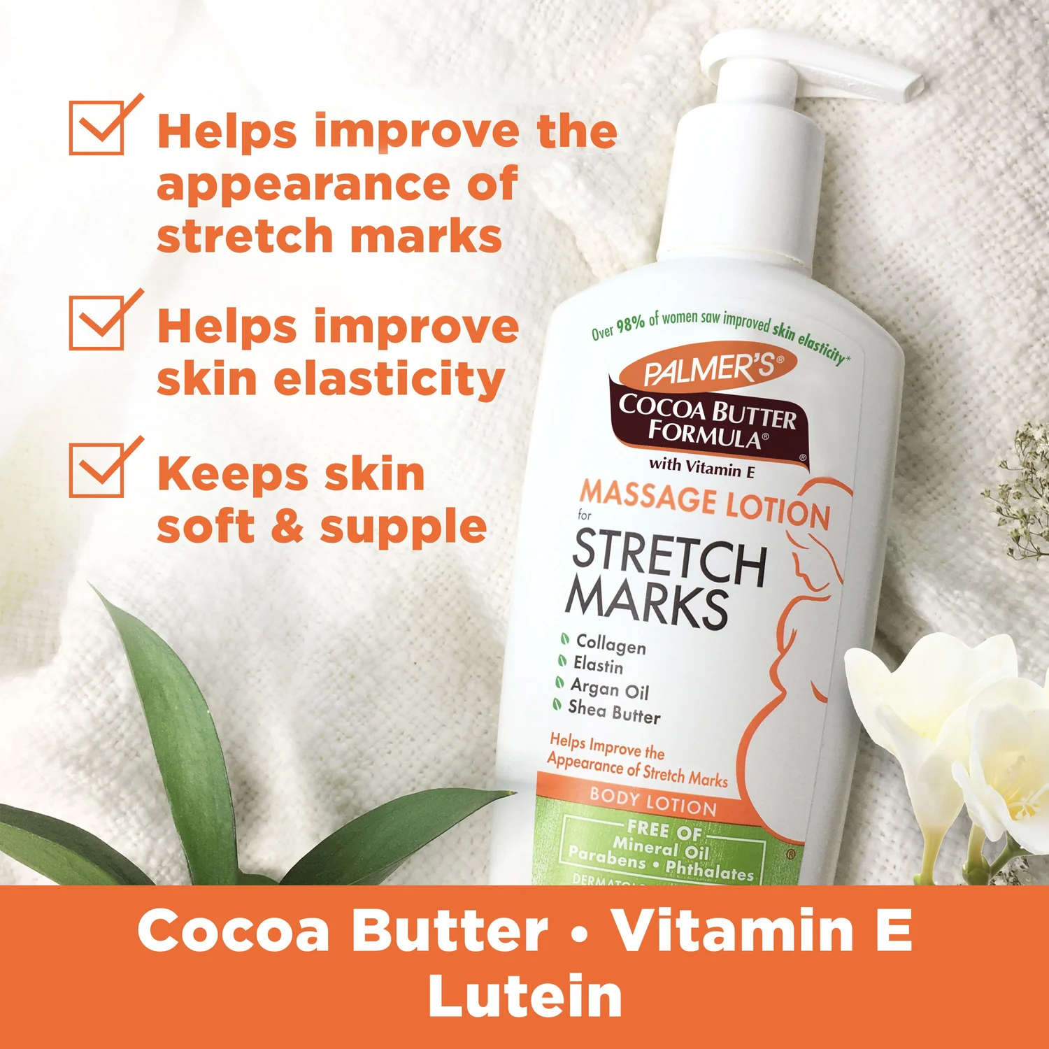Palmer’s‏, ®Cocoa Butter Formula الغني بفيتامين E، دهان تدليك لعلامات التمدد، (250 مل)