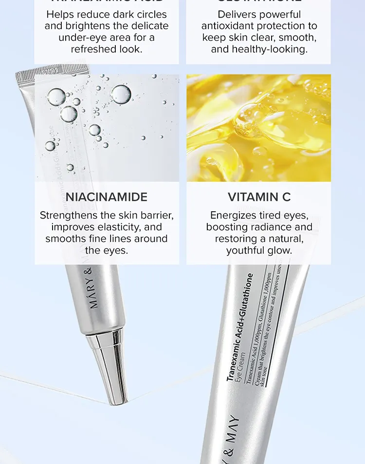 MARY & MAY - TRANEXAMIC ACID + GLUTATHIONE EYE CREAM -ماري أند ماي‏, حمض الترانيكساميك + كريم الجلوتاثيون للعينين