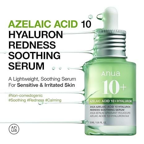 Anua - Azelaic Acid 10 Hyaluron Redness Soothing Serum -أنوا‏, مصل مهدئ للاحمرار من حمض (30 مل)